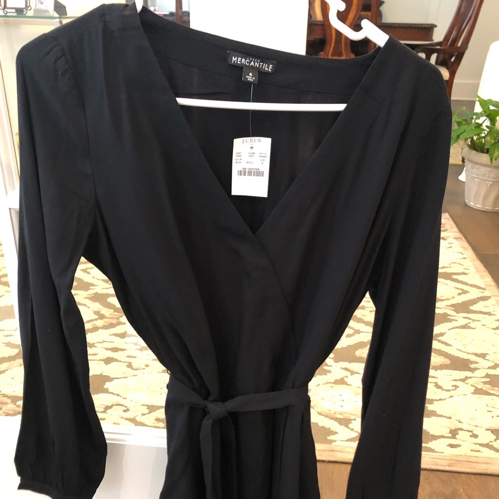 Black faux wrap tie top